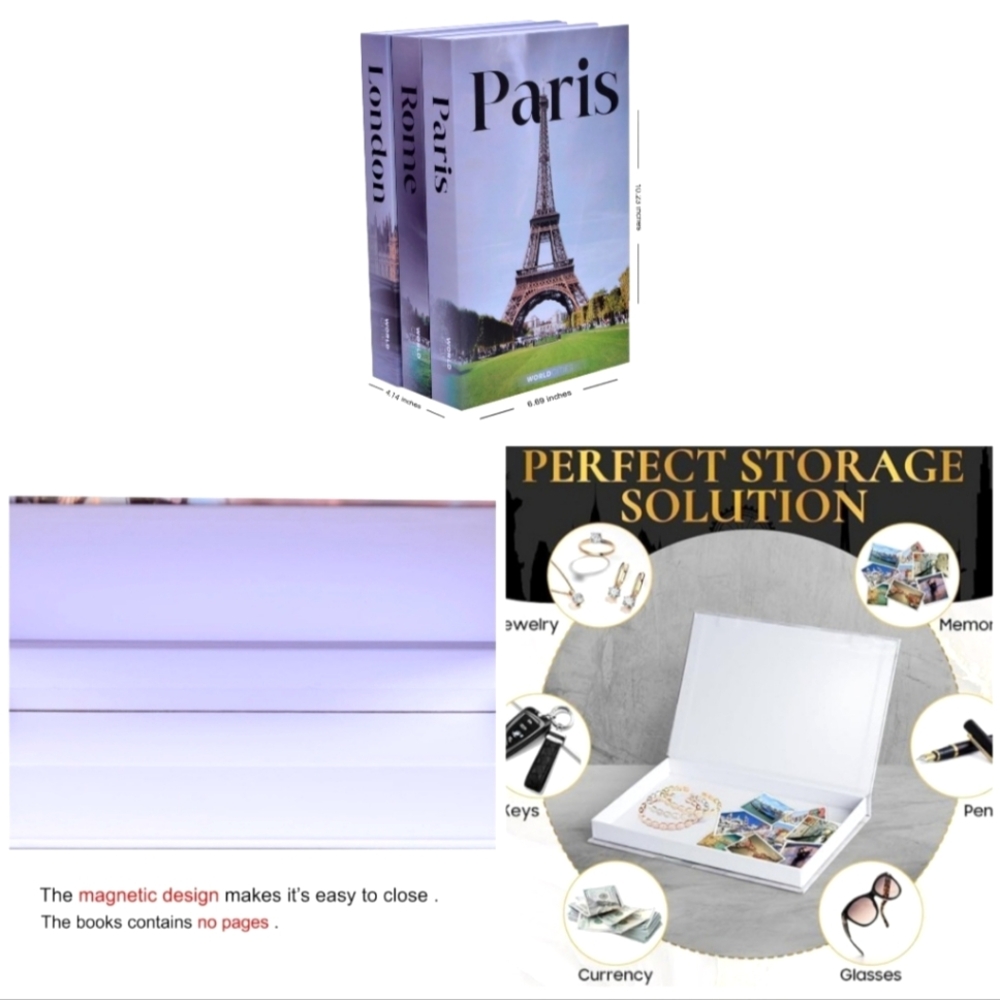 New 3 Decorative Fake Books Box Storage Coffee Table Decor Storage Paris Rome